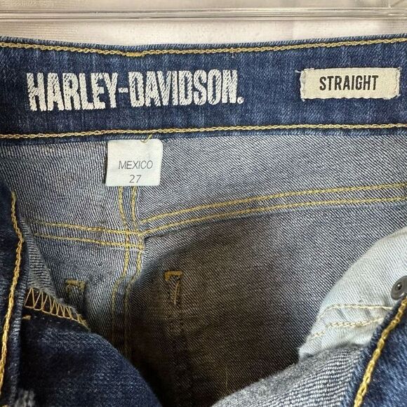 Harley-Davidson Women’s Jeans Straight Leg Mid-Rise Stretch Denim Dark Indigo 27 - Picture 4 of 10